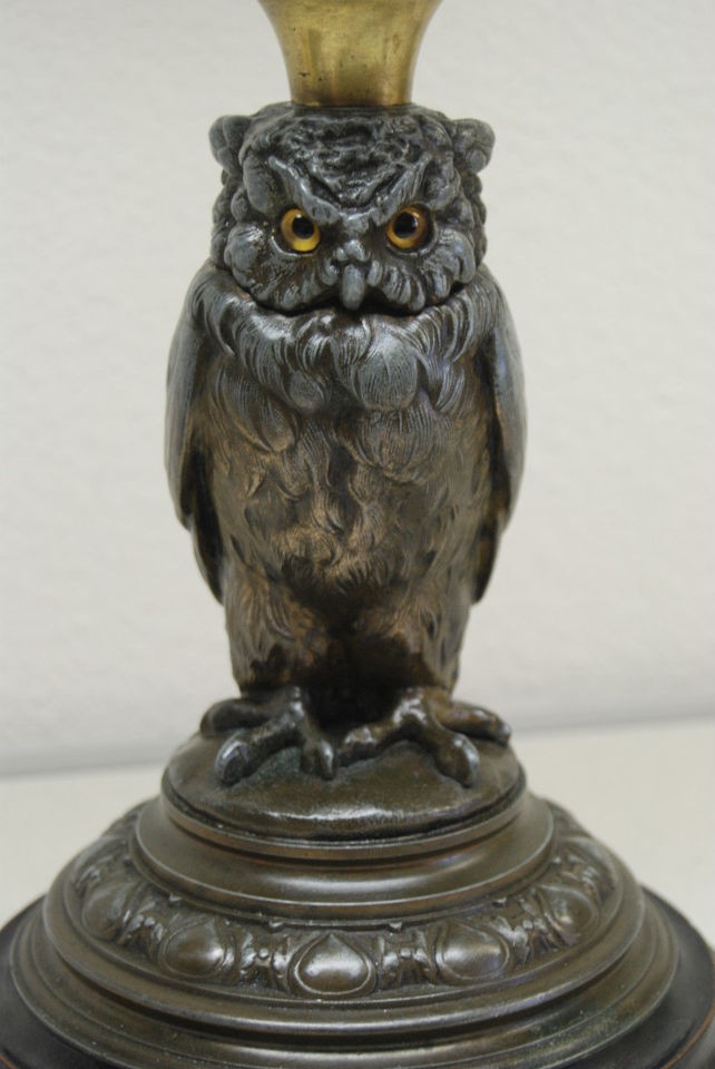   BANQUET ANTIQUE OLD ENGLISH BRITISH VICTORIAN FIGURAL OWL LAMP