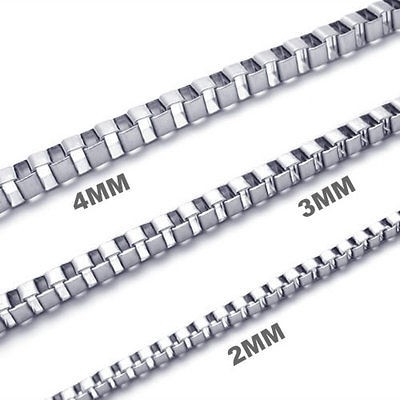 4mm 10 50 Silver Tone Mens Stainless Steel Necklace Box Chain 