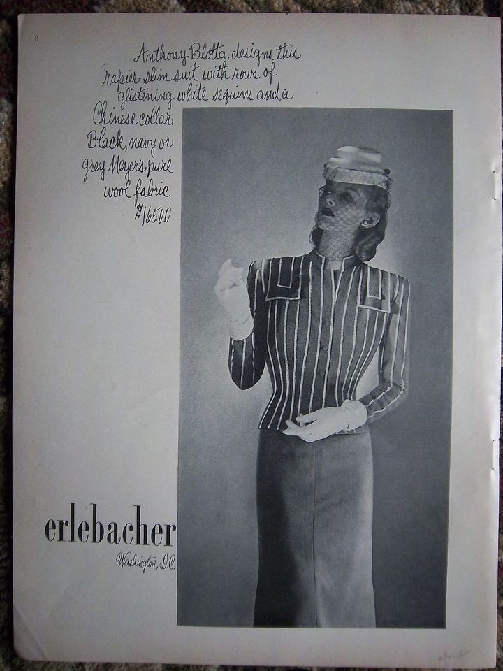 1944 Vintage Anthony Blotta Designs Womens Fashion ERLEBACHER 