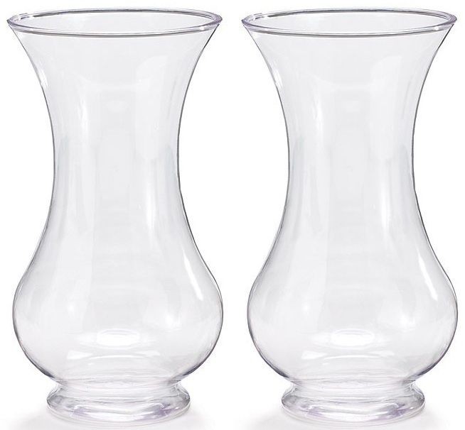 TWO (2) ~HIGH QUALITY PLASTIC VASES~ 9 3/4H ea ~PEDESTAL CLEAR~ NEW 