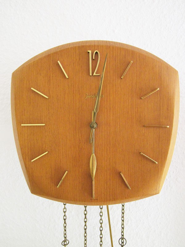   GERMAN MID CENTURY CHIMING WALL CLOCK TEAK MODERNIST TEAKWOOD 50S 60S