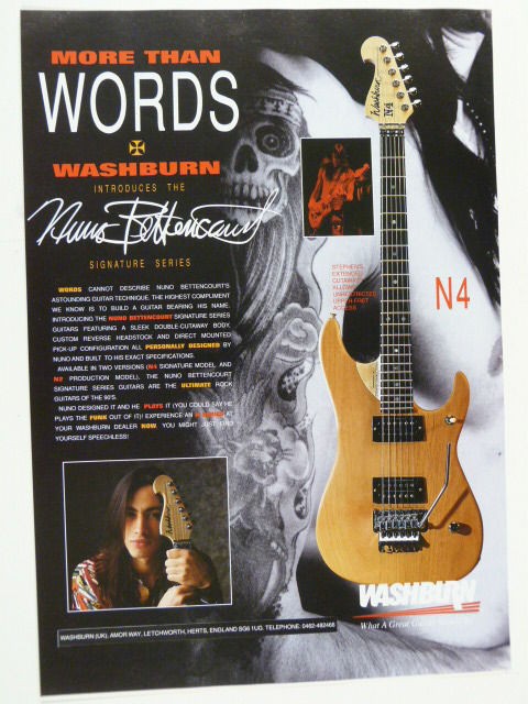 vintage magazine advert 1992 WASHBURN N4 nuno bettencourt