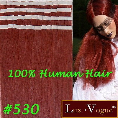 40pcs 100% Human Hair 3M Tape in Extensions Remy #530 (Bright Burgundy 