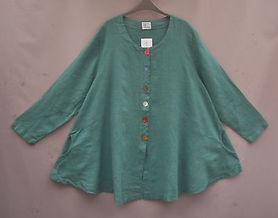   Lino ~ JUST IN ~ JADE ~ linen Mulit coloured button swing Top~16 24