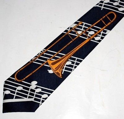 TROMBONE HORN Wind Instrument MUSICAL NOTES G CLEF Mens DRESS NECKTIE 