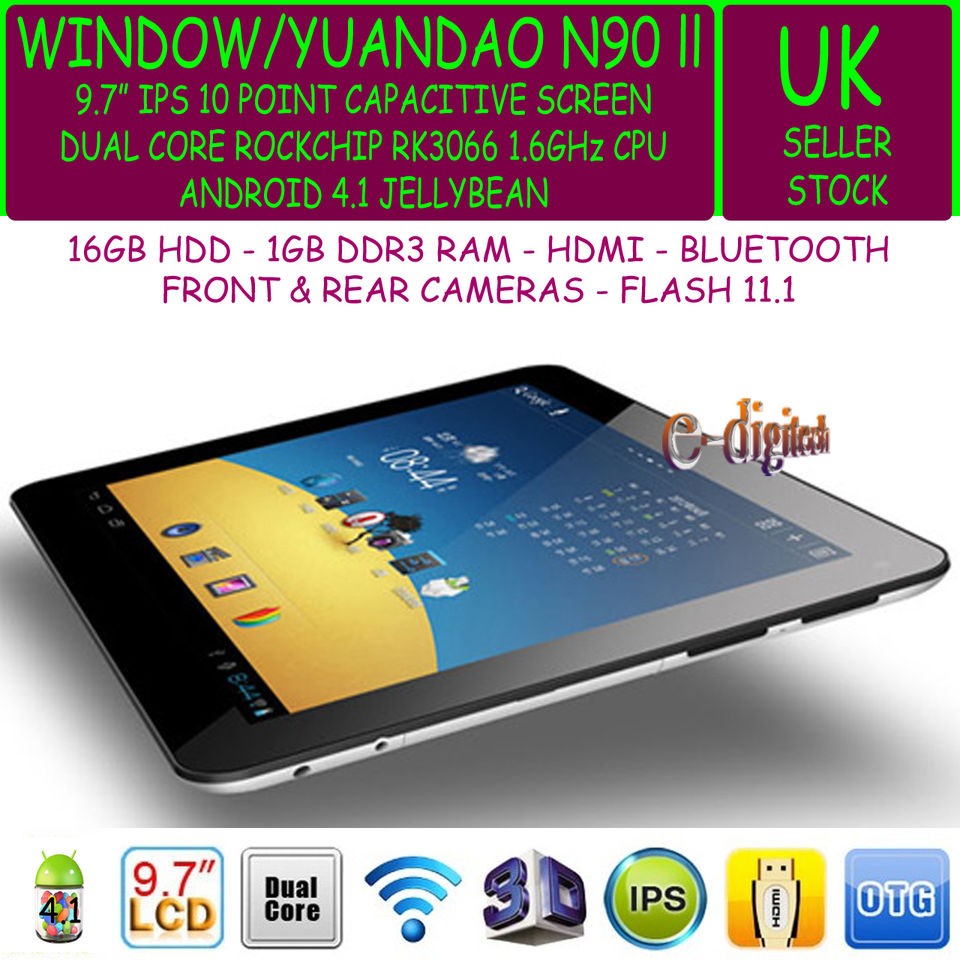 Window/Yuandao N90 II 9.7 Dual Core RK3066 1.6GHz IPS Android 4.1 