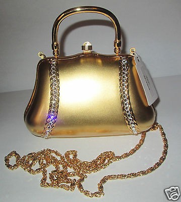 VINTAGE SOLID METAL TINY PURSE ON CHAIN RHINESTONE (TRINKET BOX)