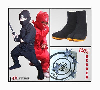 KIDS) Ninja Costume + Ninja Tabi Shoes + Rubber Throwing Stars+ Foam 