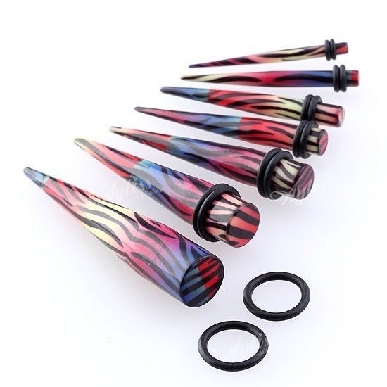   Acrylic Rainbow Stripe Taper Spike Ear Flesh Tunnel Plugs Piercing