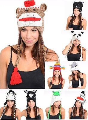   Hat BEANIE Sock Monkey/Cat/Panda/Wolf/Zebra/Skull/Frog ♥US SELLER