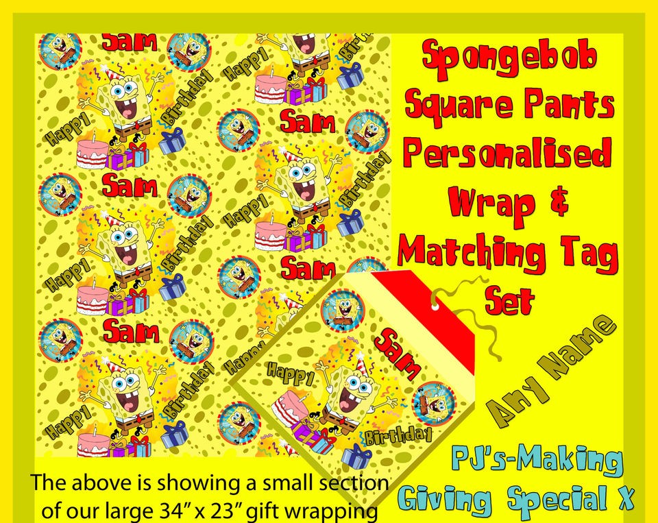 Personalised Gift Wrapping Paper & Tag Set Spongebob Square Pants 