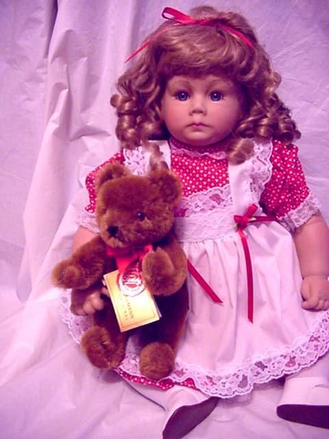 JOHANNE ZOOK GIRL 21” tall & BEAR 9” tall Made in 1990s Ltd Ed 