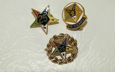 VINTAGE EASTERN STAR 25 SERVICE YEAR PIN LOT 3 PCS.