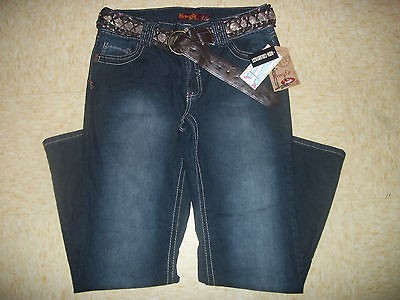 NWT WOMENS PLUS ANGELS Hissyfit BOOTCUT JEANS Sequin BELT DARKWASH 18 