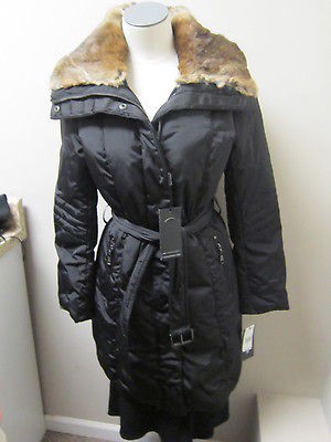 Andrew Marc Down Coat with Rabbit Fur Collar Black NWT $550