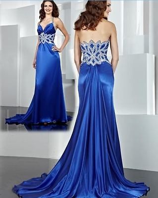 Halter Mermaid Chiffon Royal Blue Pageant Celebration Party Formal 