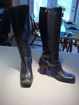 LADIES WOMEN ANDREW GELLER TALL BLACK LEATHER CHUNKY HIGH HEEL BOOT 