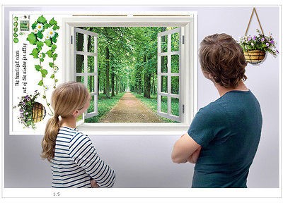 90*60cm Scenery Outside the Window&Flower Wall Sticker Decor Decals 