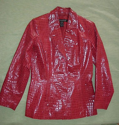 RED EMBOSSED CROC LEATHER BLAZER JACKET SIZE SMALL MEDIUM