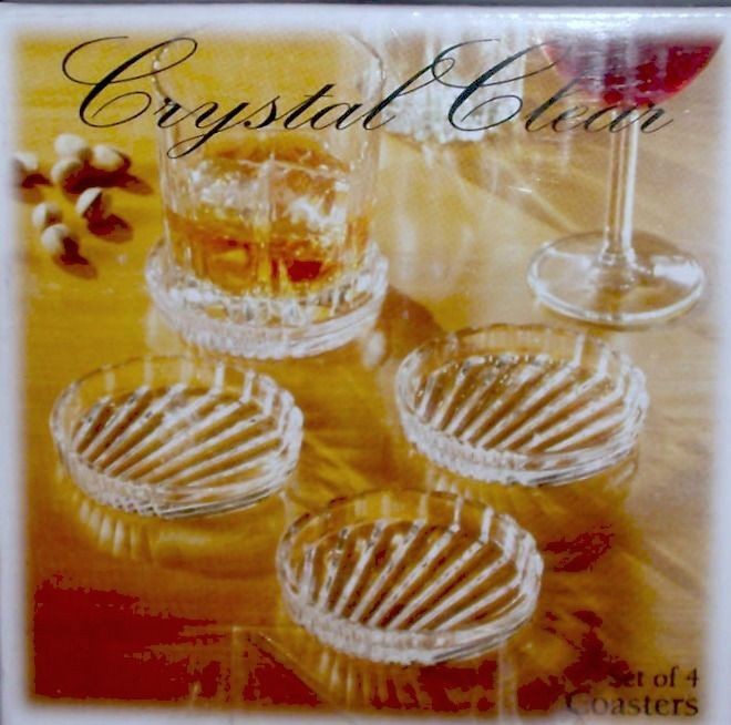   CLEAR COASTERS OR CANDLE HOLDERS SET OF 4 BY ALEXANDRIA NEW IN BOX