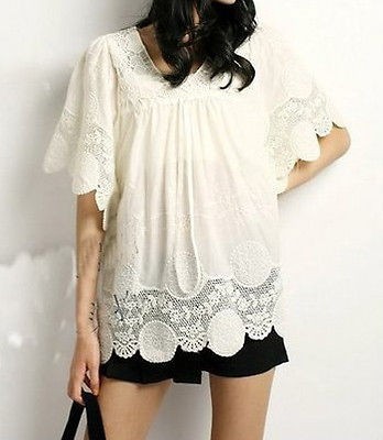 Scallop Lace Boho Blouse ♥ New White Feminine Vtg Insp Gauze Top 