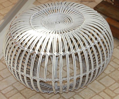 Vintage FRANCO ALBINI White Pouf Rattan Footstool Ottoman mid century 