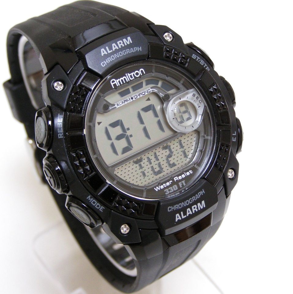 Armitron Digital Chronograph Alarm Light Black Face Mens Watch