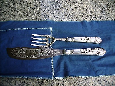 ANTIQUE STERLING SILVER FISH SERVING SET KINGS PATTERN