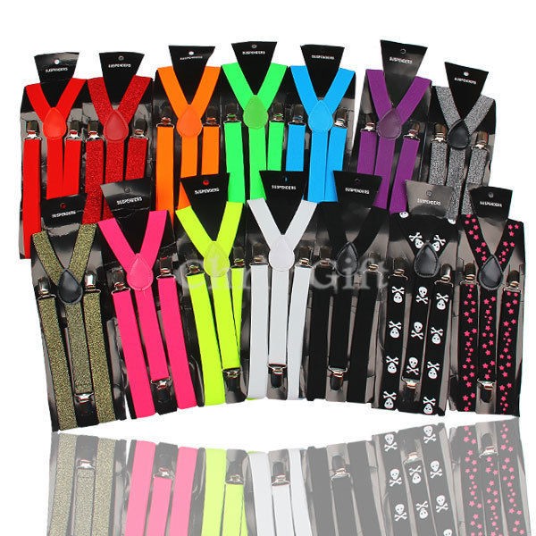 BRACES SUSPENDERS ADJUSTABLE UNISEX NEON UV & PLAIN