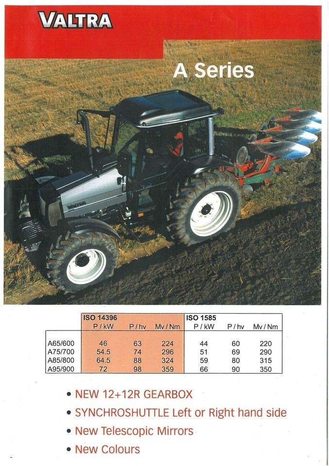 VALTRA TRACTOR A SERIES   A65/600 A75/700 A85/800 A95/900 BROCHURE 