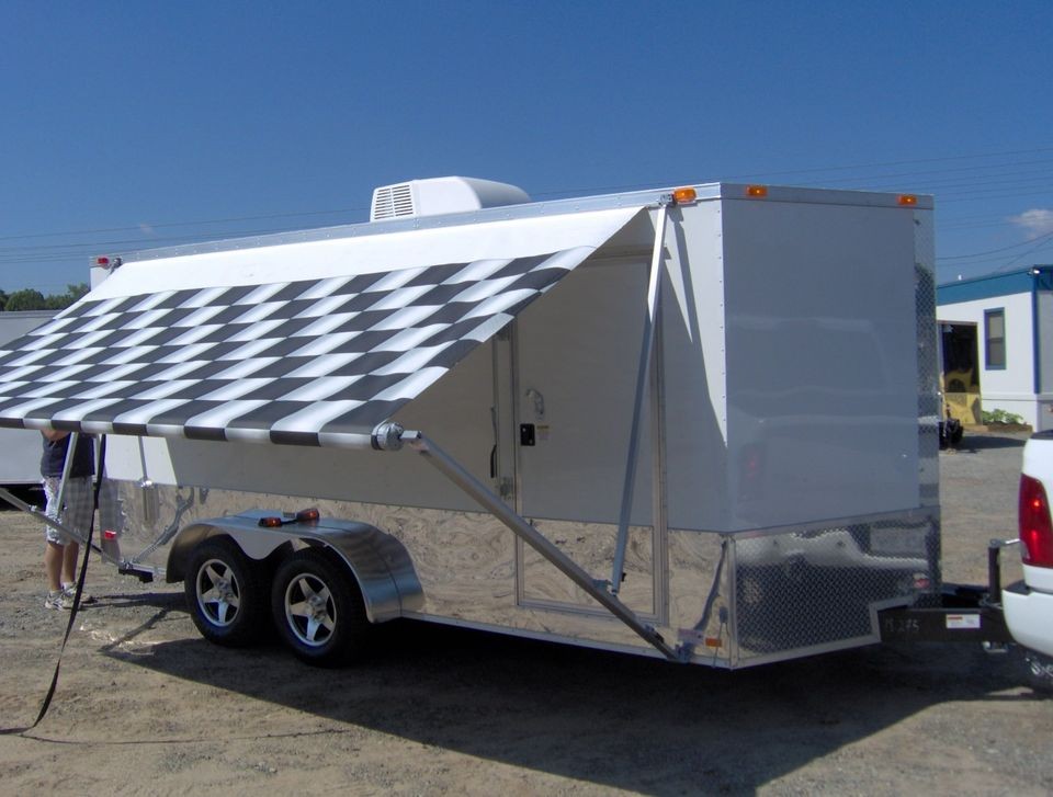   motorcycle cargo trailer A/C unit awning White race trailer NEW