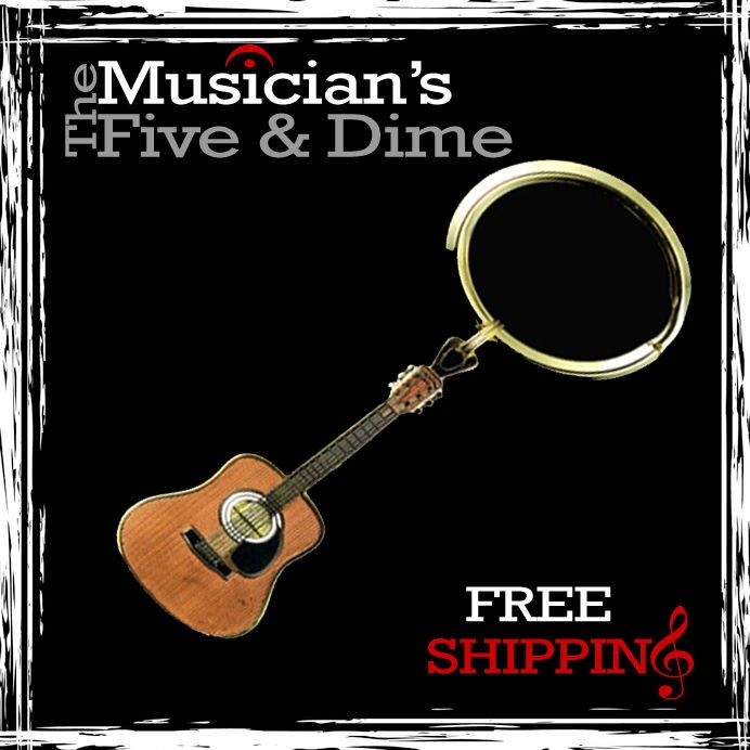   Gold & Wood Grain Martin HD 28 Guitar Keychain   Music Gifts Jewelry