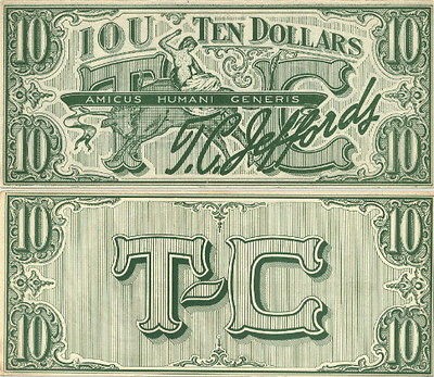   OLD TC JEFFORDS $10 MOVIE MONEY PROP BILL FROM 1950 FILM THE FURIES