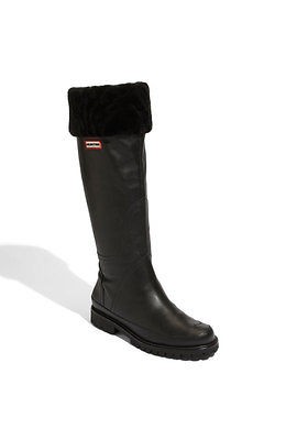 NIB NEW HUNTER STEAMBOAT SHEARLING TALL KNEE HIGH BLACK LEATHER BOOTS 