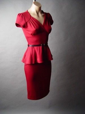 Peplum Vtg y 40s 50s Secretary Old Hollywood Pinup Belted Wiggle fp 