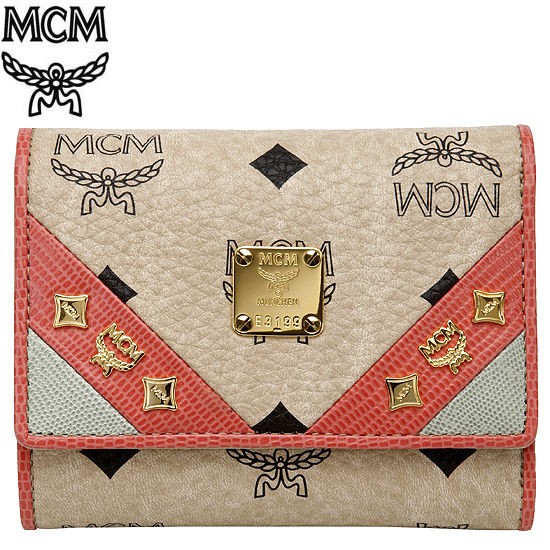 MCM Beige Visetos Womens Trifolds Wallet Purse New