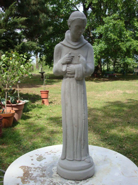 27 ST FRANCIS of ASSISI w/DOVE Gray Cement Concrete Garden Statue