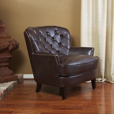 Royal Design Brown Leather Upholstered Arm Chair With Tufted Back