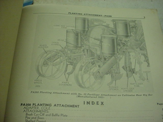 JOHN DEERE PA308 PLANTING ATTACHMENT PART BOOK PLANTER