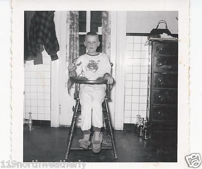 old VTG 1950s PHOTO tall BOY in HIGHCHAIR pajamas MILK BOTTLES 