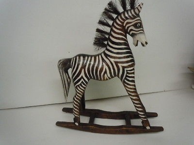 BABY ROCKING ZEBRA WOODEN SCULPTURE STATUE AFRICAN JUNGLE HAND MADE 