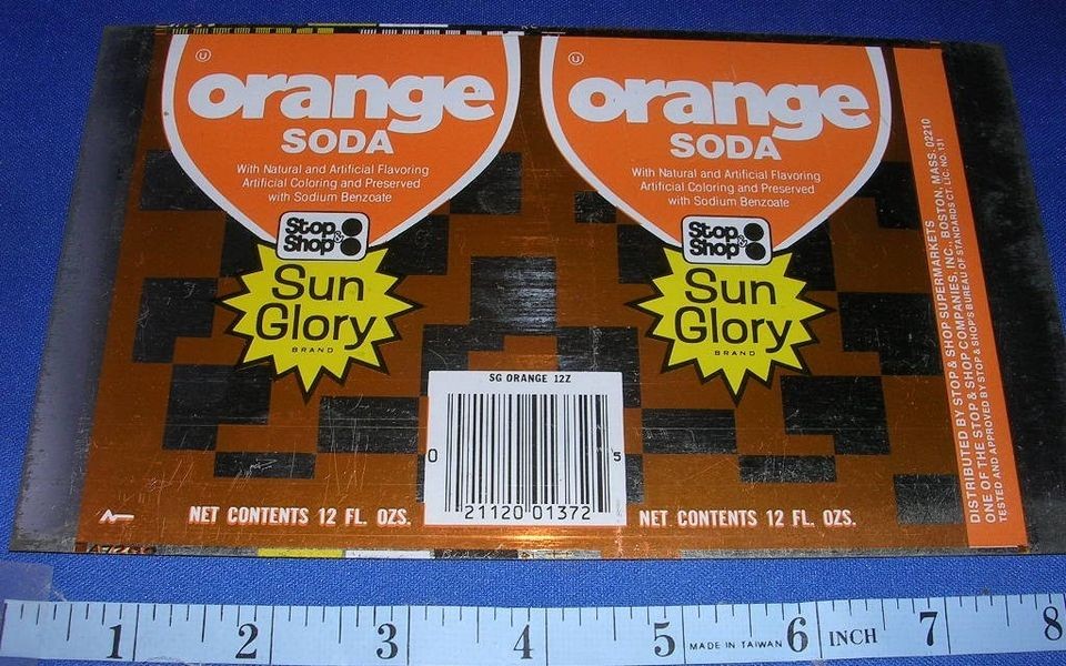 Vintage STOP & SHOP ORANGE Soda Pop Beverage flat tin metal can blank 