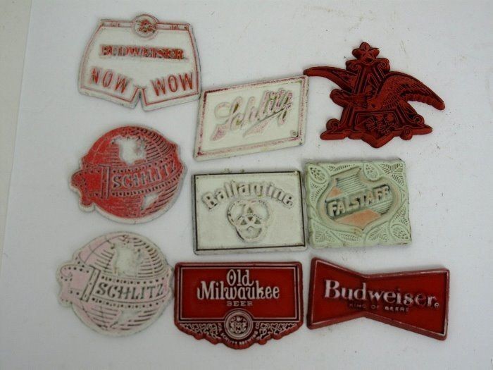   1970s Vynil Beer refrigerator magnets Schlitz Budweiser Ballantine