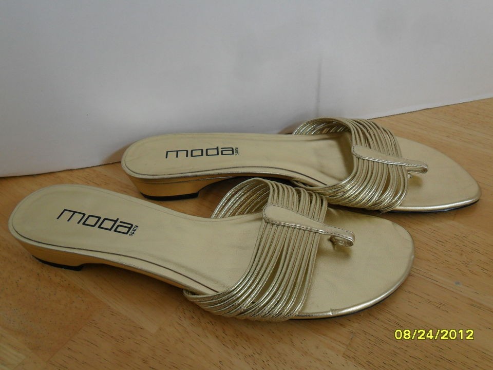 MODA SPANA 9 M SANDALS FLIP FLOP THONG SHOE GOLD BEACH POOL STRAPPY 