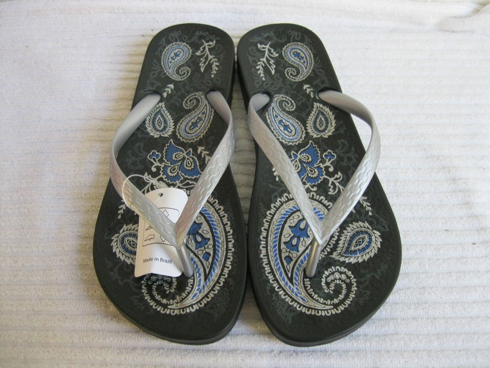   IPANEMA LADIES TOE POST FLIP FLOP SANDALS BLACK/SILVER RUBBER BANGLE