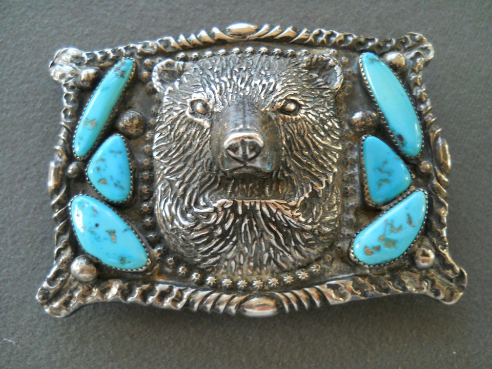 KEN PAYNE turquoise sterling silver bear buckle 4 x 3 226 grams