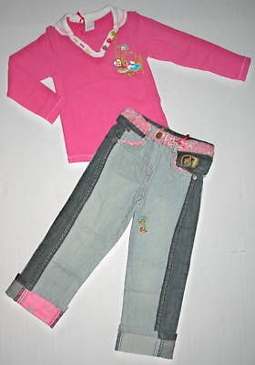 Chipie Drole De Bebe Rugby Shirt & Striped Jeans Set 3a