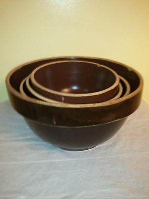 Set of 4 Stoneware/Farm​house nesting bowls   brown