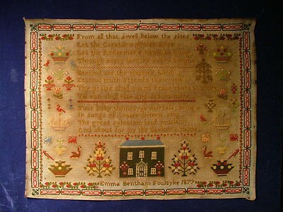 19TH CENTURY WOOLWORK SAMPLER BY EMMA BENTHAM FOULSYKE 1879