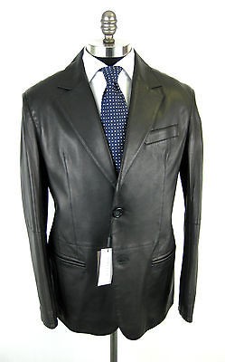New DI BELLO DIBELLO Italy Black Italian Leather Coat Jacket 52 42 L 